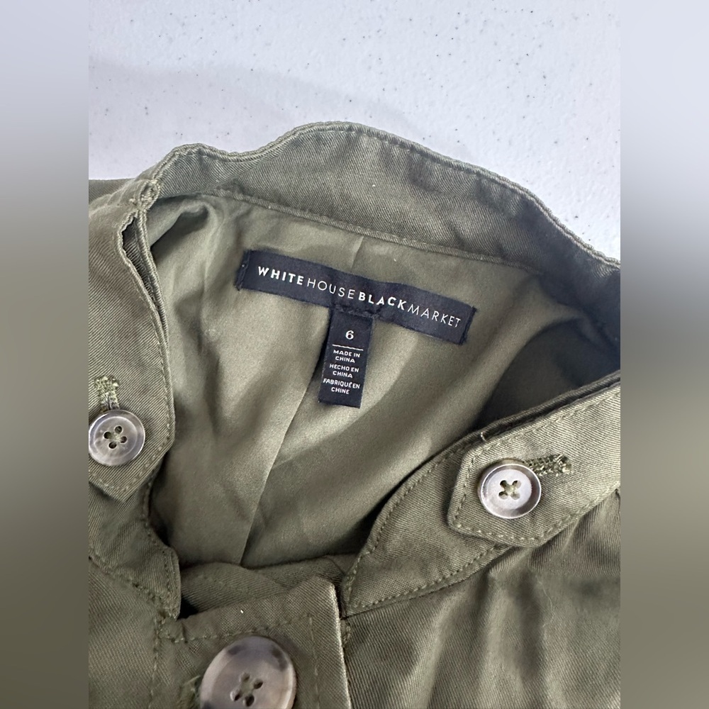 White House Black Market Sz 6 Utility Jacket Shirt Army Green Roll Tab Sleeves - Picture 9 of 13